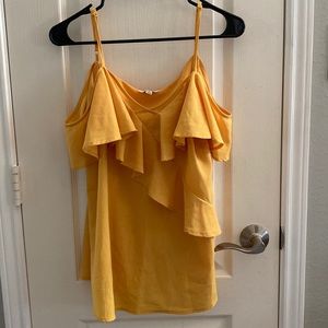 Yellow ruffle spaghetti strap/off the shoulder shirt
